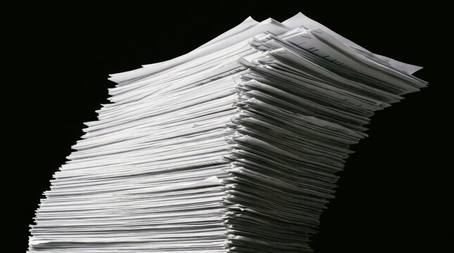 Large stack of paperwork symbolizes mental strain on workforce managing heavy workloads affecting mental health and productivity