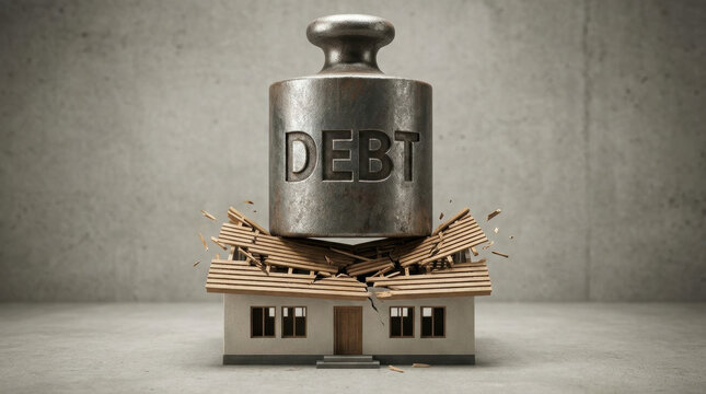 Debt weight house burden crisis economic recession pressure collapse finance mortgage stress problem concept destruction heavy load loan default
