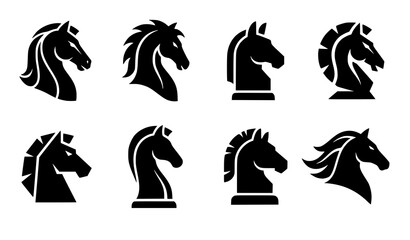 Modern Minimal Chess Knight Head Silhouette Vector Icons with Geometric Horse Profiles for Gaming Apps Logos and Branding © sobuj