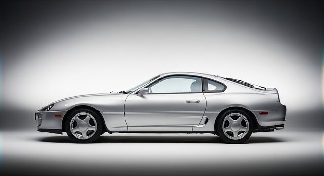Silver Sports Car Studio Shot Profile View.