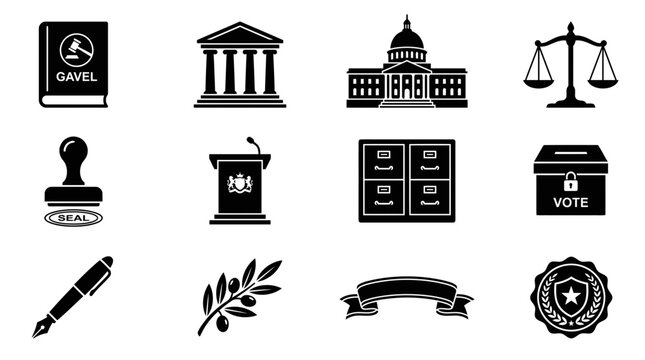 Set of government and legal system vector icons.