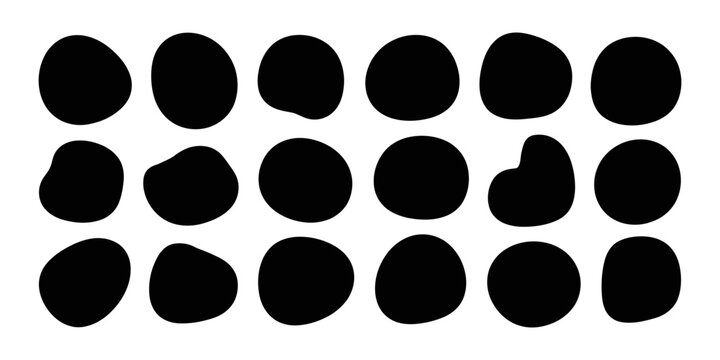 Organic circle shapes featuring irregular black forms for modern graphic design elements and abstract backgrounds on transparent background.