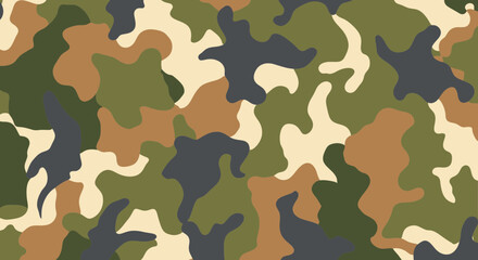 Naklejka premium Camouflage Pattern Background: Green, Brown, Black, Tan Military Design