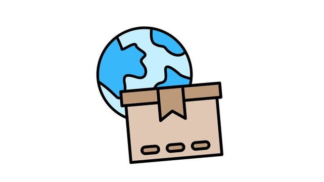 Global delivery icon animation 4k isolated on white background seamless looping