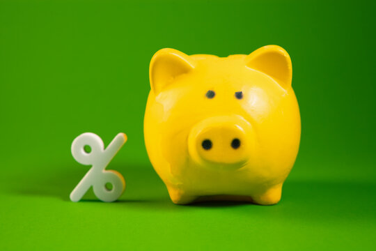 Piggy bank and percentage sign on Saving money concept
