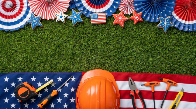 Labor day bbq patriotic background. American patriotic labour day celebration. happy summer family backyard party, bar-b-q grill cookout picnic