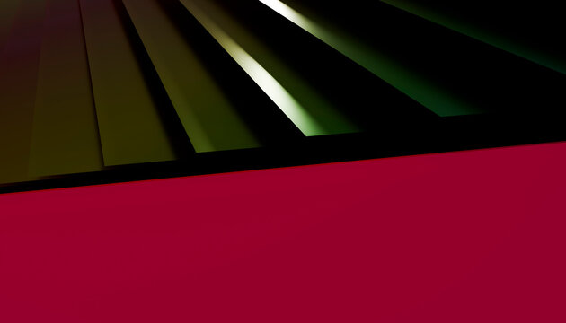 Close-up of dark green metal grate with slats above red surface