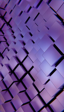 Abstract 3d purple cubes arranged in a geometric isometric pattern