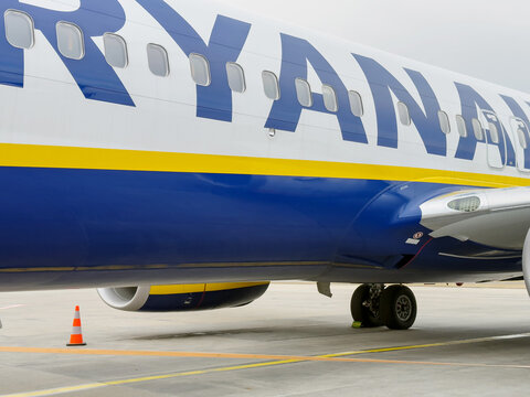 Katowice, Poland, March 14, 2026, Ryanair Boeing 737 Aircraft on Airport Apron