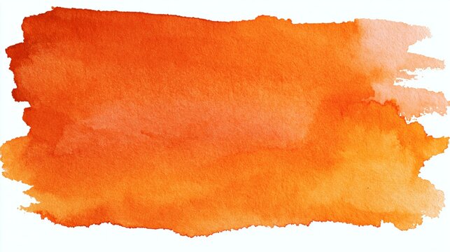 Bright orange paint stroke with artistic watercolor texture on a clean white surface