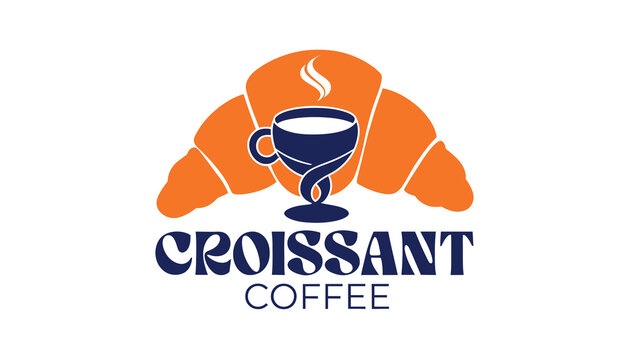 Croissant Coffee Logo with Hot Beverage Cup and Steam