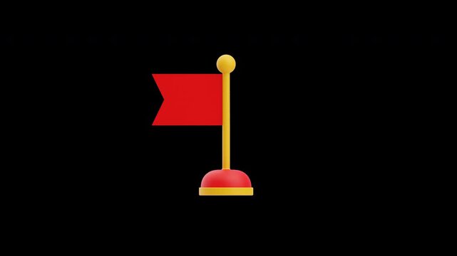 3d animation of Red warning flag symbol for alerts and danger