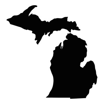 Black Silhouette Map of Michigan on White Background