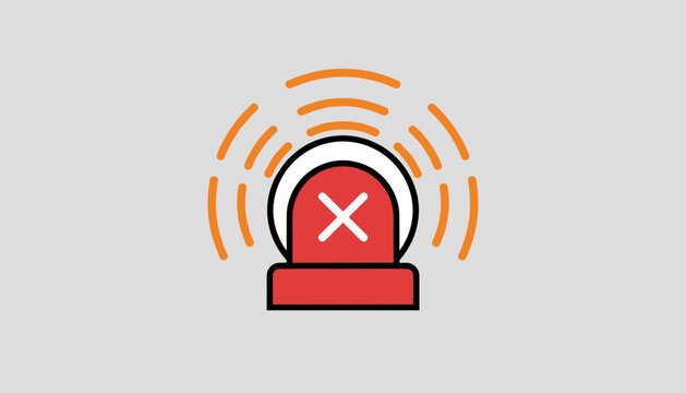 Red emergency siren light flashing with an X mark and orange sound wave indicators for danger alert.