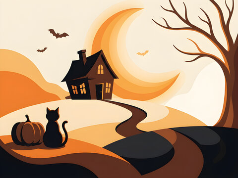 halloween background with house and pumpkin