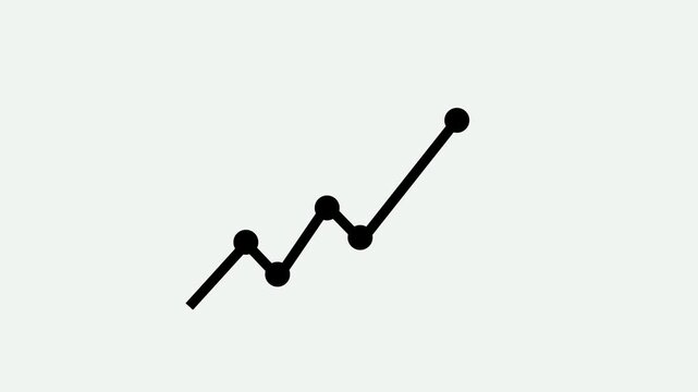 Line graph animation on white background. Business graph line with data points showing upward trend. Financial success graph going up for corporate performance analytics review and volatile market