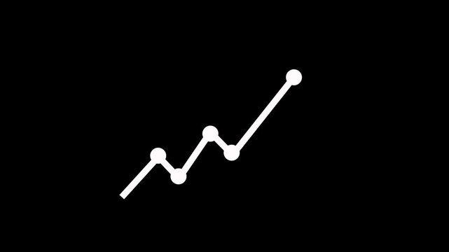 Line graph animation on black background. Business graph line with data points showing upward trend. Financial success graph going up for corporate performance analytics review and volatile market