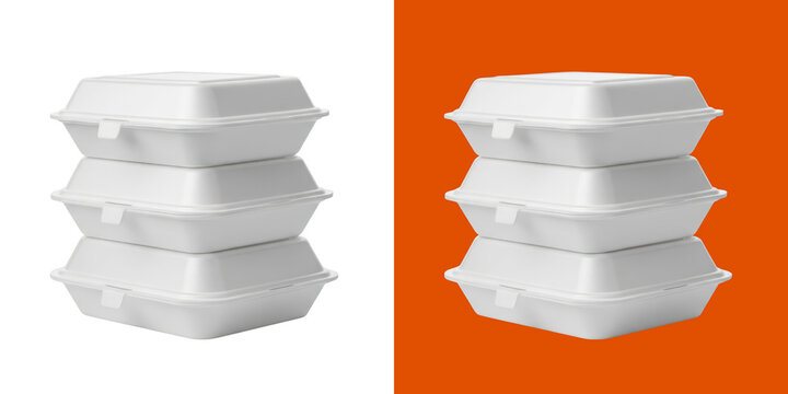 Stack of three white styrofoam food containers for takeaway meals png