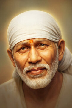 Divine Portrait of Shirdi Sai Baba with Glowing Spiritual Aura