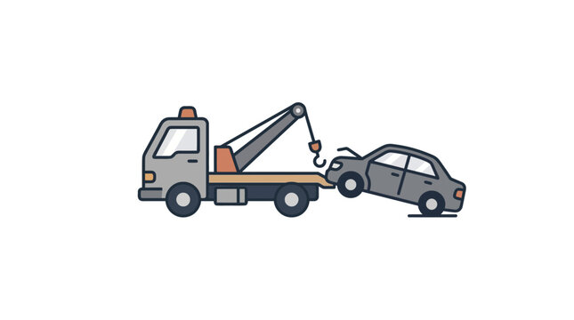 Tow Truck Towing a Damaged Car Vector Illustration