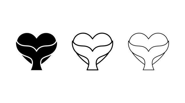 Whale tail heart icon isolated on transparent background