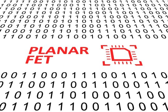 PLANAR FET concept binary code 3d illustration