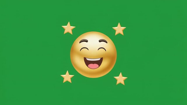 Golden laughing emoji faces with small yellow stars on a green background and black