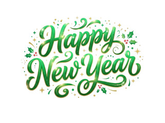 Fototapeta premium Happy new year colorful festive text design with green leaves