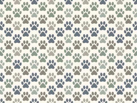 Seamless paw print pattern, animal track background, pet shop wrapping paper