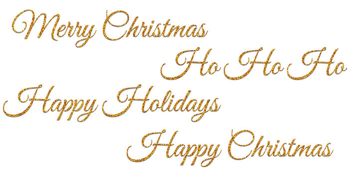 Golden glitter merry christmas and happy holidays calligraphic lettering collection