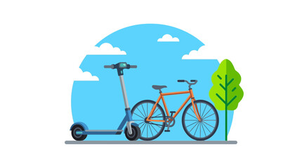 Fototapeta premium Electric scooter and bicycle for sustainable urban transport