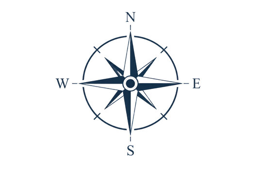 Navy compass rose with cardinal direction letters
