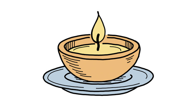 clay oil lamp flame spiritual diwali ritual diya deepak hindu prayer Hand Drawn illustration with alpha transparent background