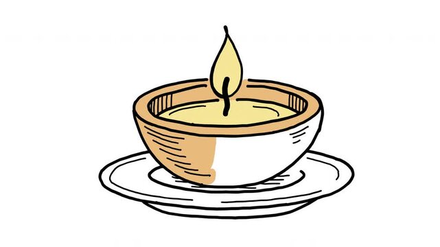 clay oil lamp flame spiritual diwali ritual diya deepak hindu prayer 4K Hand Drawn Animation