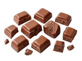 Fototapeta premium Milk Chocolate Pieces And Chunks Set Isolated On Transparent PNG Background