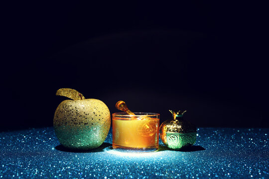 Rosh hashanah (jewish New Year holiday) concept. Traditional symbols
