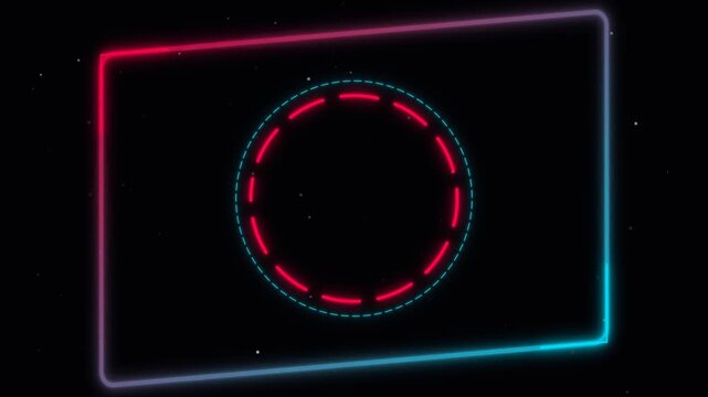 Neon loading screen interface with a glowing circular indicator on a looping background