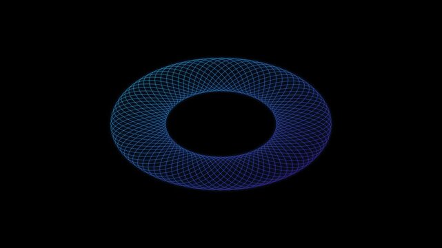 Looping blue torus wireframe pattern glowing against a dark background