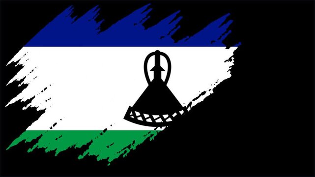 Lesotho Flag Grunge Brush Stroke Animation, Lesotho National Flag, Basotho Patriotic Motion Background