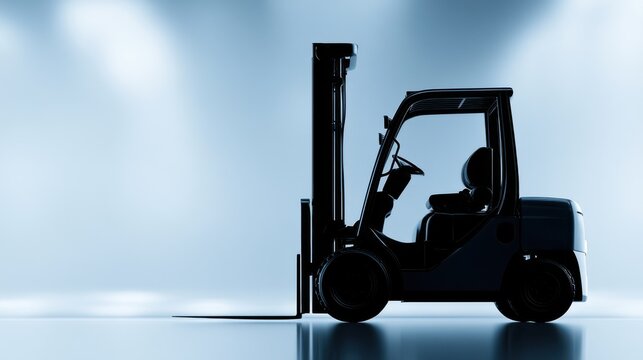 A silhouette of a forklift truck on a clean, modern background, highlighting its industrial design and functionality