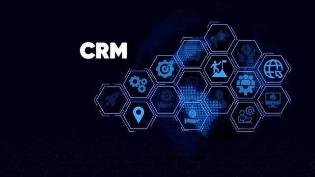 Crm customer relationship management digital network concept with hexagonal animation desi