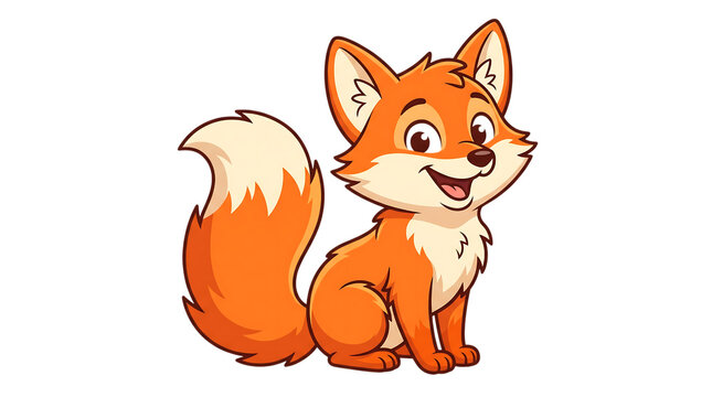 Cute cartoon fox sitting relaxed with bushy tail and fluffy fur