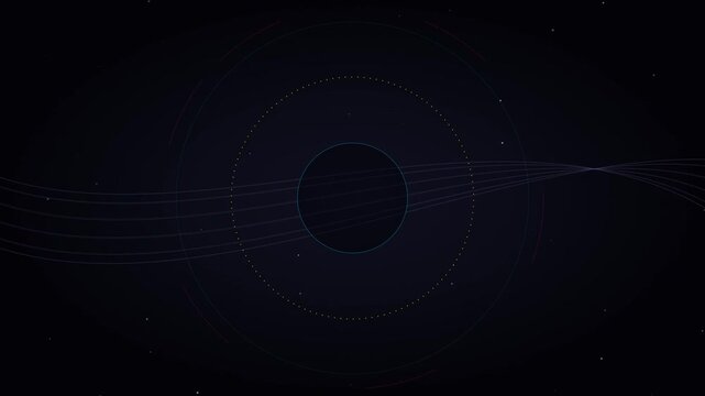 Abstract looping light trails orbiting a central glowing ring in deep space