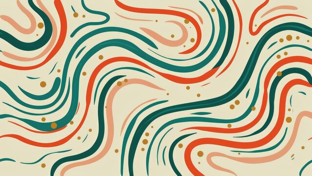 Abstract retro wavy background with flowing teal and red lines