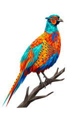 Obraz premium Colorful Polygon Pheasant Bird on Branch Isolated