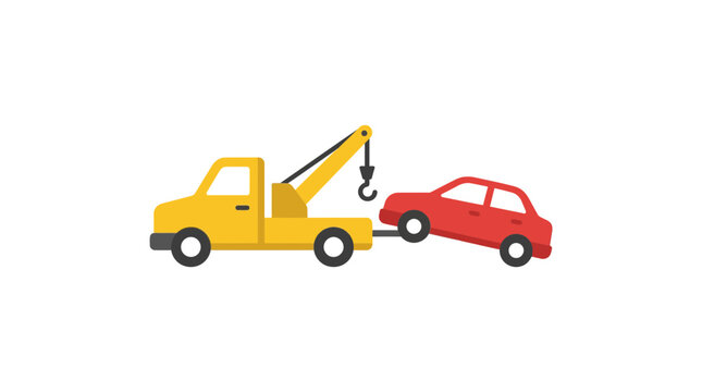 Yellow tow truck towing a red broken car illustration