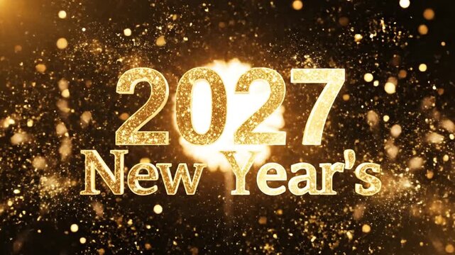 Golden 2027 New Year text with festive fireworks background