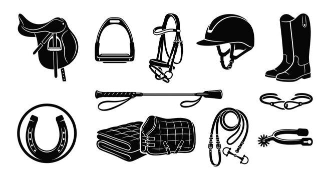 English Equestrian Tack and Horse Riding Equipment Vector Set