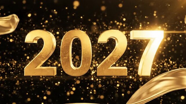 Golden 2027 numbers on shimmering background with silk fabric