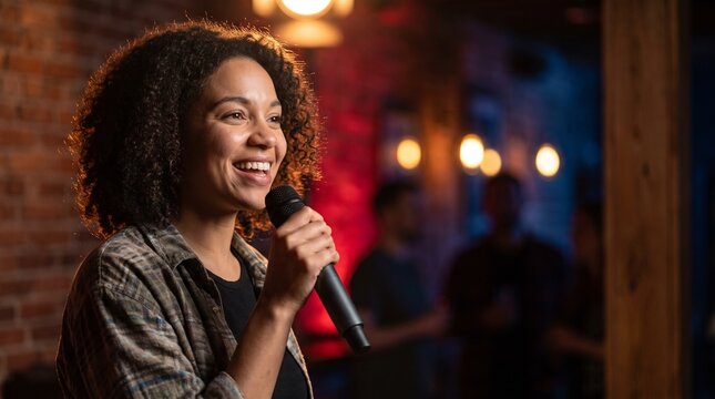 Female Singer Performing Spanish Song in an Intimate Music Venue